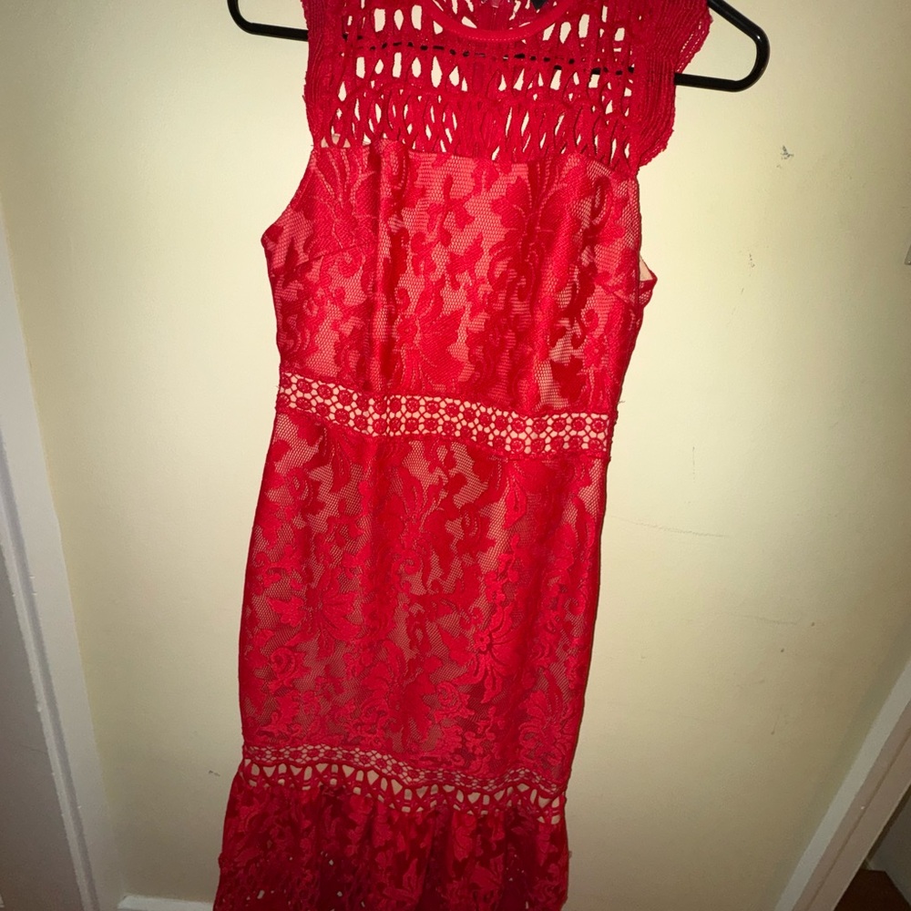 Lulu's Red Embellished Halter Sheath Midi Dress
